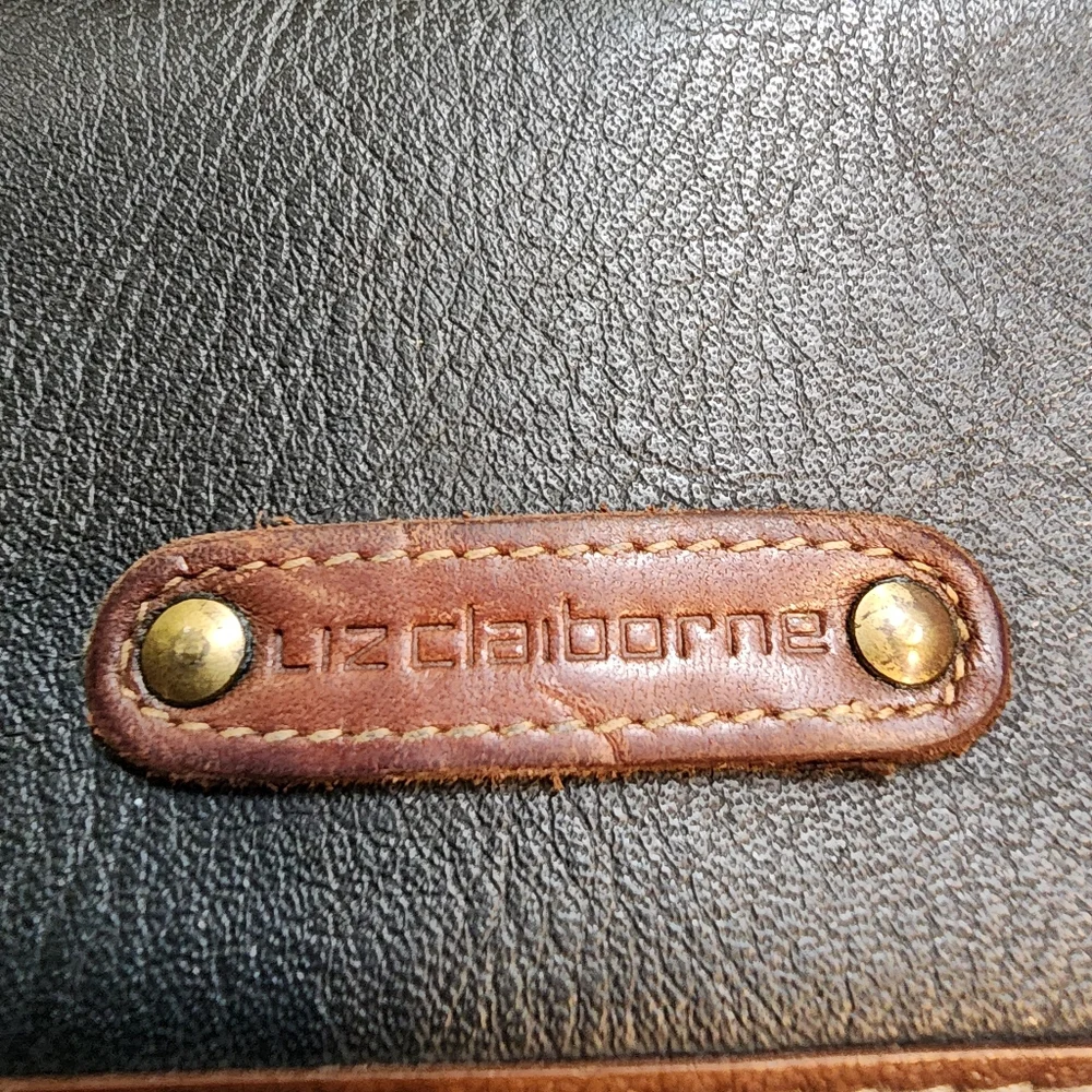 Vintage Liz Claiborne Trifold Wallet Black with Brown Trim